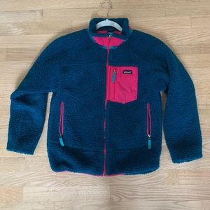 Patagonia Girls Retro Fleece Jacket, Green & Pink,